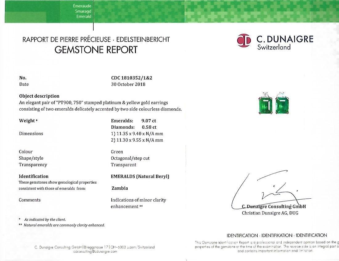 Emilio Jewelry Certified 9.65 Carat Genuine Emerald Diamond Platinum Earrings