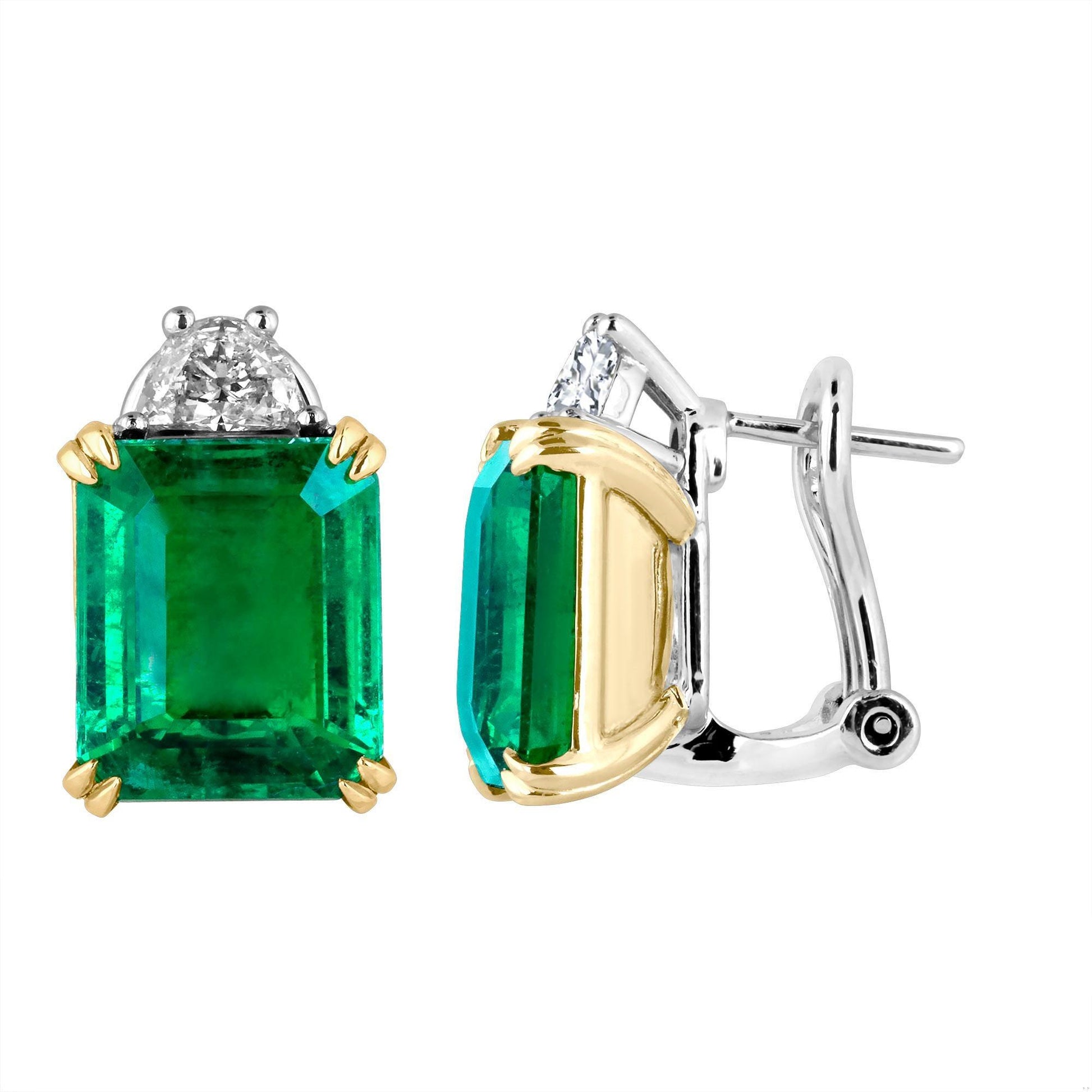 Emilio Jewelry Certified 9.65 Carat Genuine Emerald Diamond Platinum Earrings