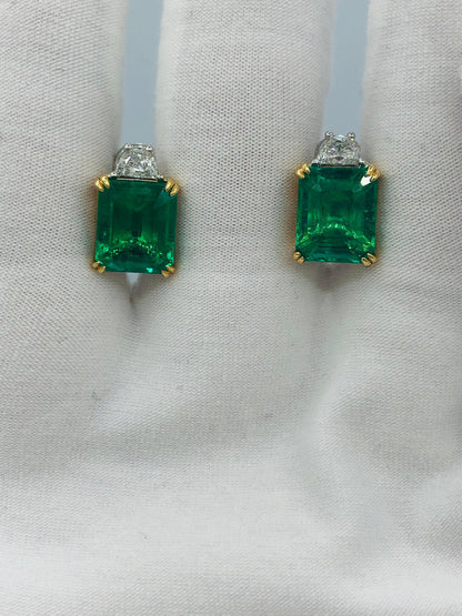 Emilio Jewelry Certified 9.65 Carat Genuine Emerald Diamond Platinum Earrings