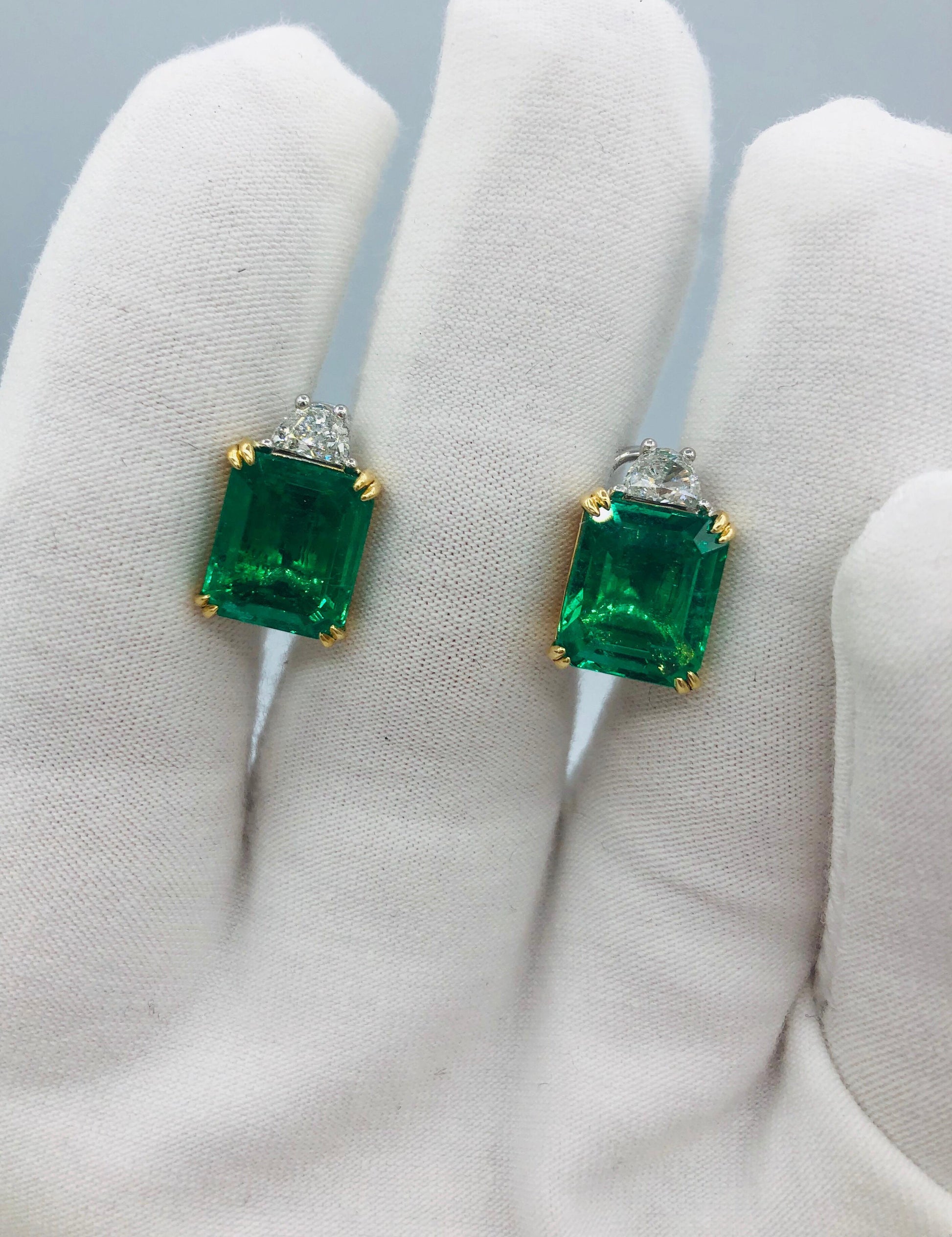 Emilio Jewelry Certified 9.65 Carat Genuine Emerald Diamond Platinum Earrings