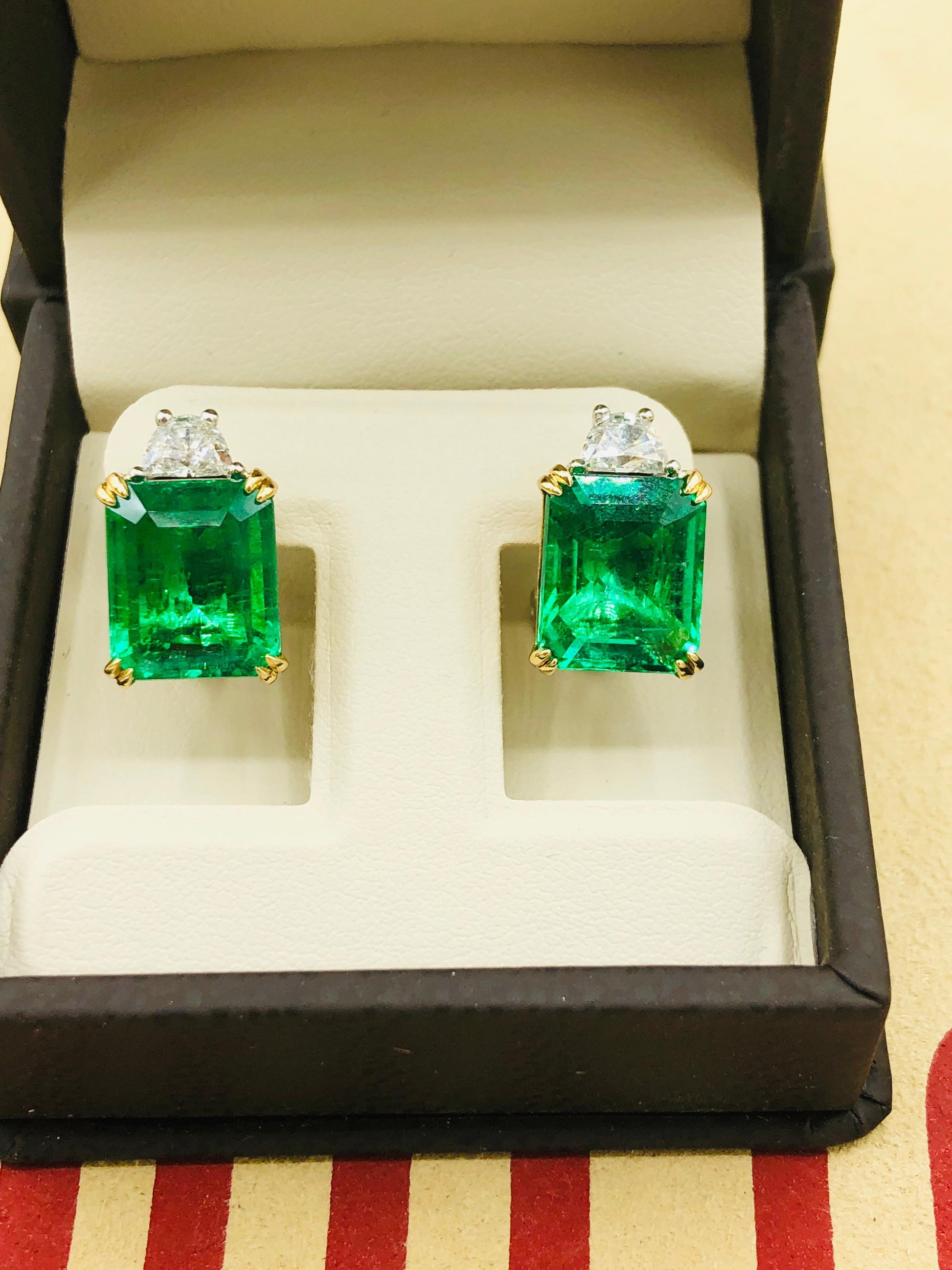 Emilio Jewelry Certified 9.65 Carat Genuine Emerald Diamond Platinum Earrings