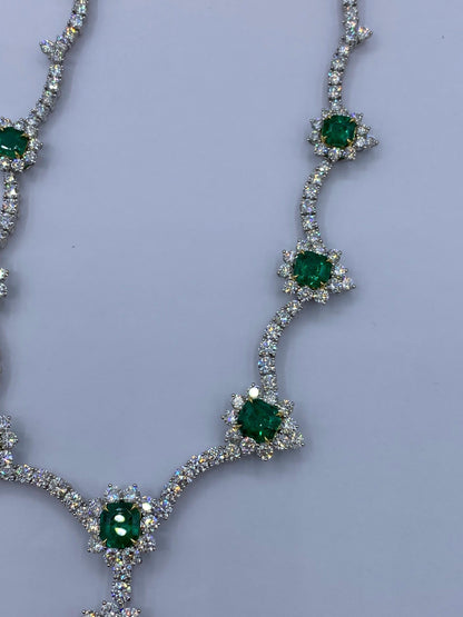 Emilio Jewelry Certified Muzo Colombian Vivid Green Emerald Diamond Necklace