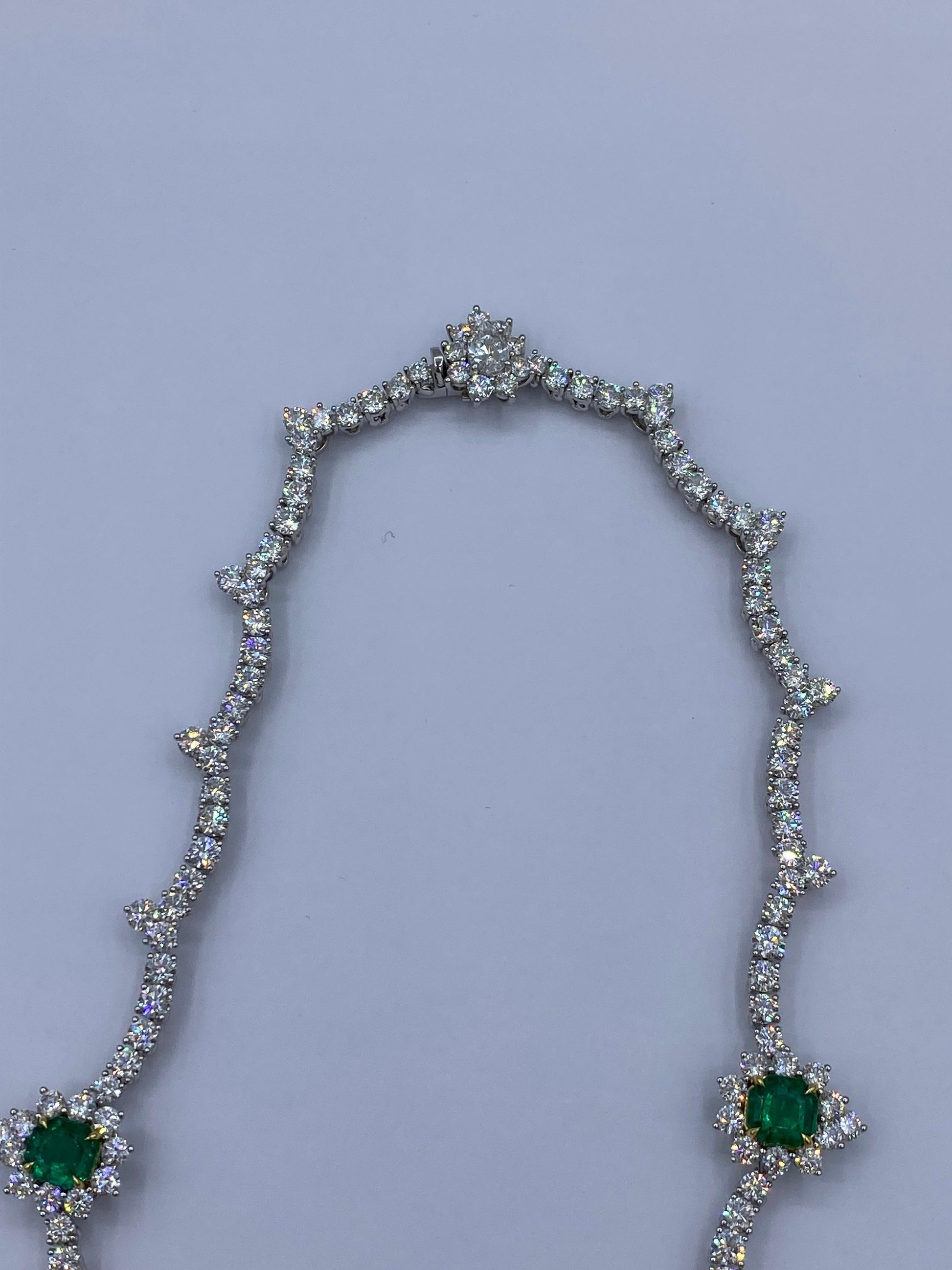 Emilio Jewelry Certified Muzo Colombian Vivid Green Emerald Diamond Necklace