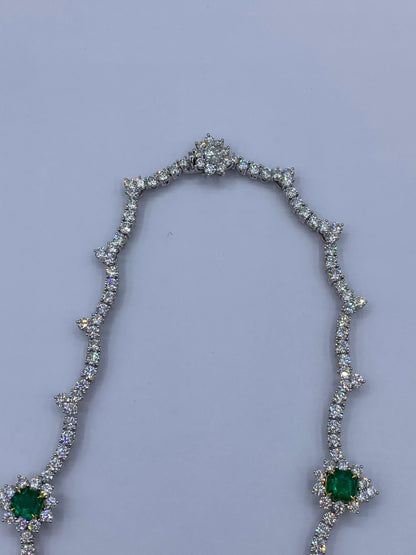 Emilio Jewelry Certified Muzo Colombian Vivid Green Emerald Diamond Necklace