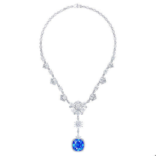 Emilio Jewelry Certified 33 Carat No Heat Sapphire Diamond Necklace