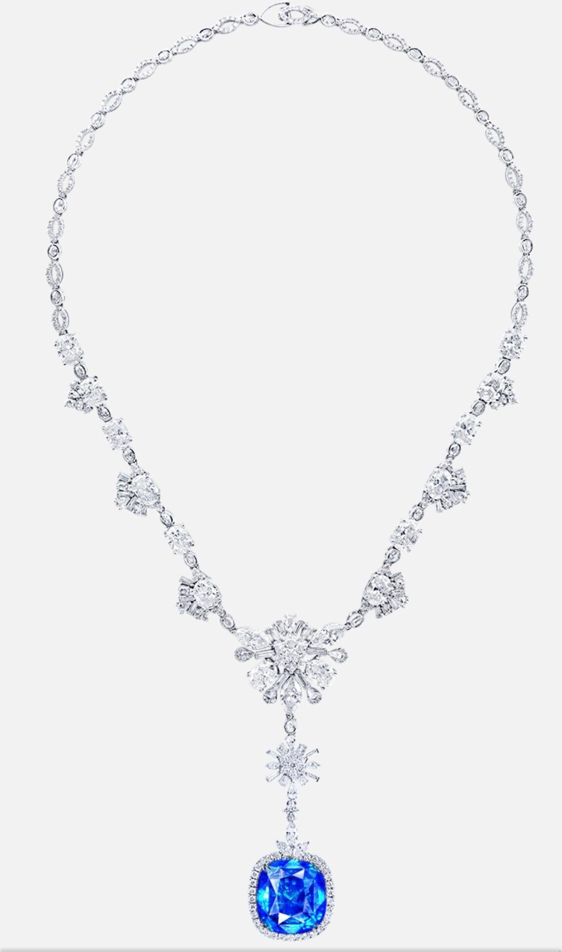 Emilio Jewelry Certified 33 Carat No Heat Sapphire Diamond Necklace