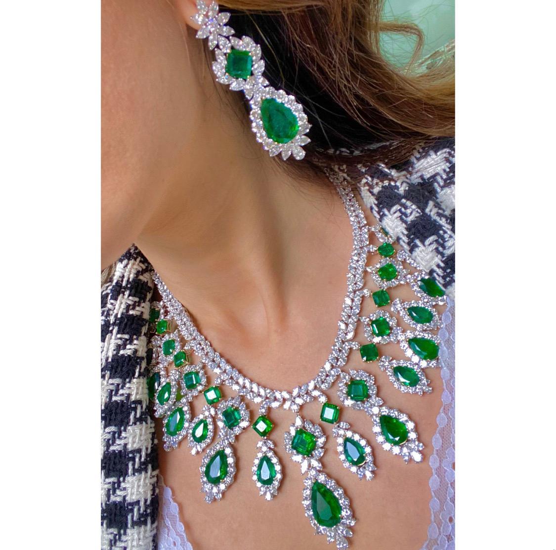 Emilio Jewelry Certified Vivid Green Emerald Necklace and Earring