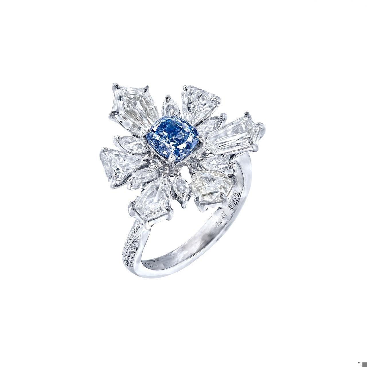 Emilio Jewelry GIA Certified 1.00 Carat Fancy Pure Blue Diamond Ring