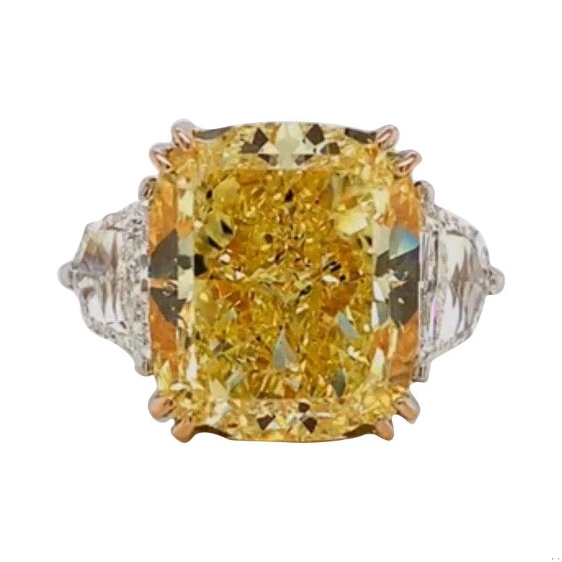 Emilio Jewelry GIA Certified 13.00 Carat Fancy Intense Yellow Diamond Ring