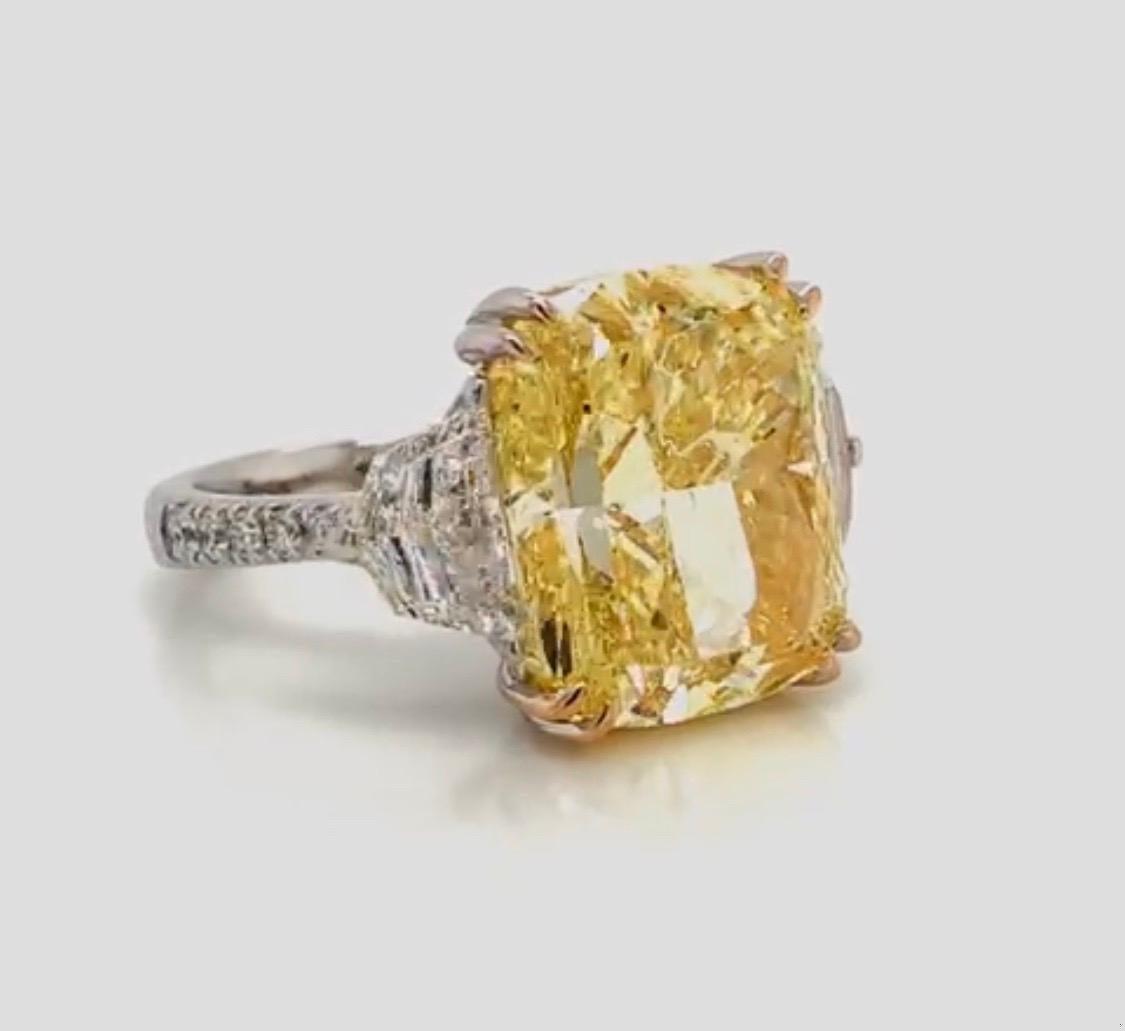 Emilio Jewelry GIA Certified 13.00 Carat Fancy Intense Yellow Diamond Ring