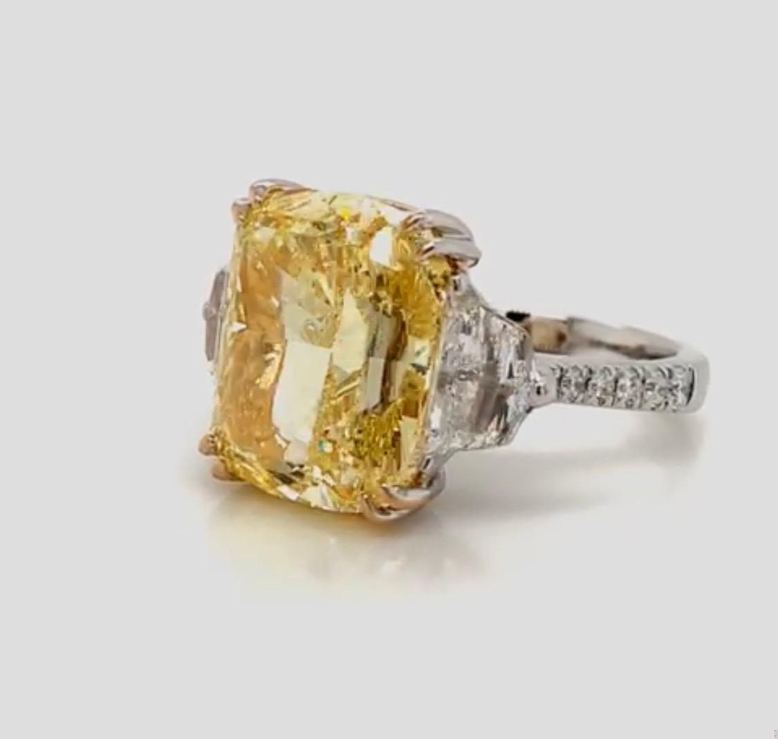 Emilio Jewelry GIA Certified 13.00 Carat Fancy Intense Yellow Diamond Ring