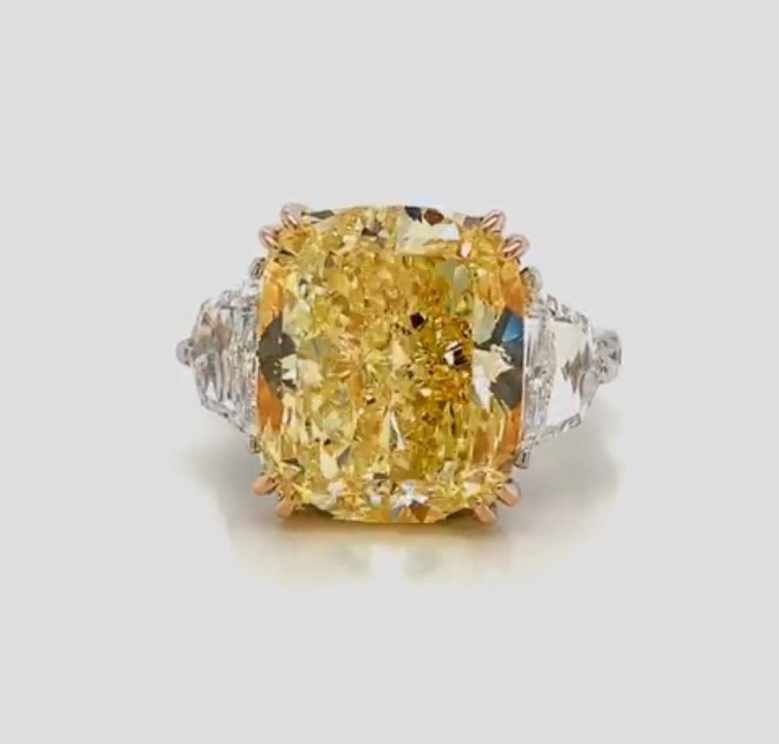 Emilio Jewelry GIA Certified 13.00 Carat Fancy Intense Yellow Diamond Ring