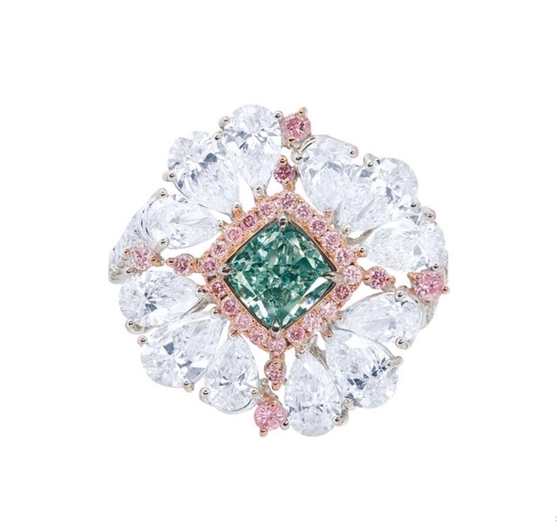 Emilio Jewelry GIA Certified 1 Carat Natural Fancy Green Diamond Ring