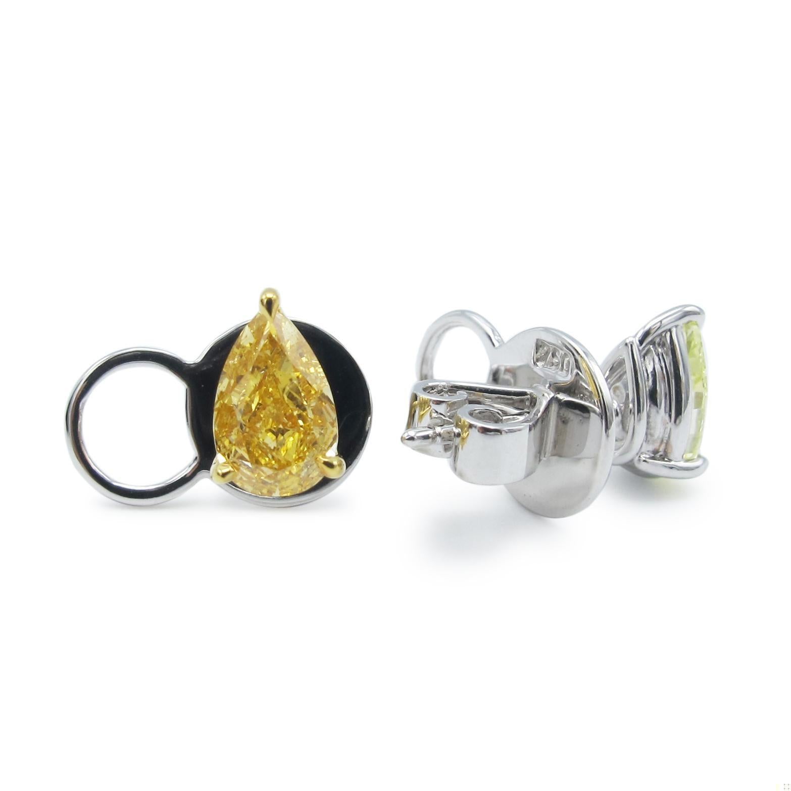 Emilio Jewelry GIA Certified 2.17 Carat Fancy Multi-Color Pear Stud Earrings
