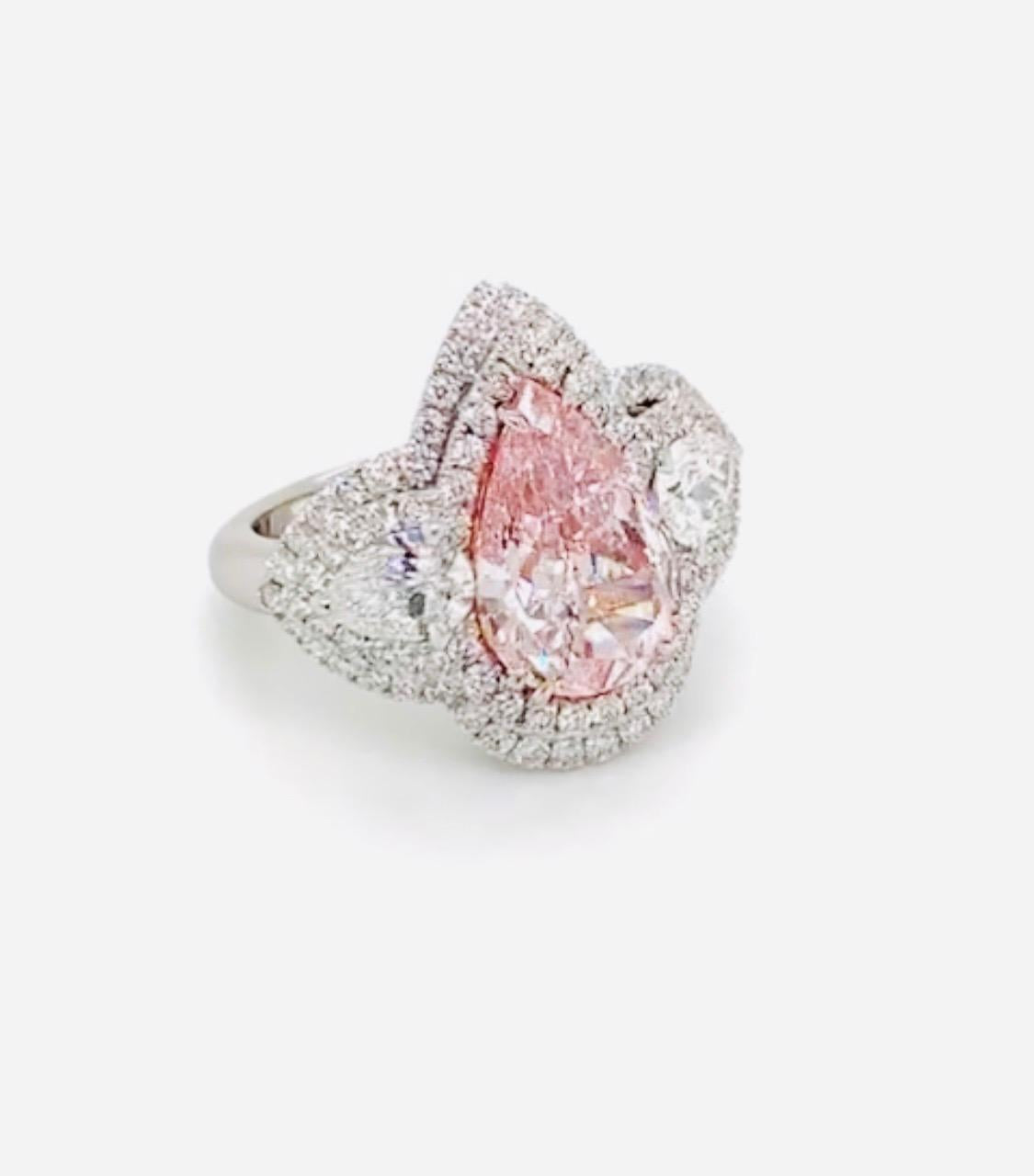 Emilio Jewelry GIA Certified 3.00 Carat Fancy Purplish Pink Diamond Ring
