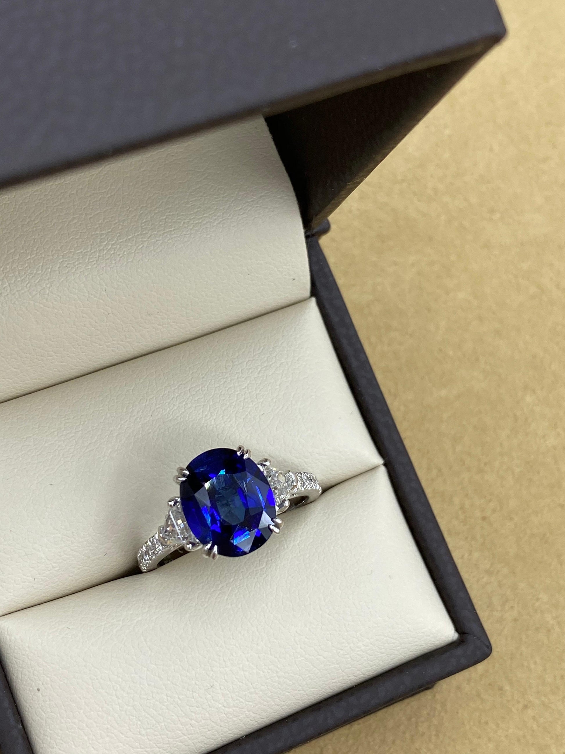 Emilio Jewelry GIA Certified 4.33 Carat Ceylon Sapphire Diamond Ring