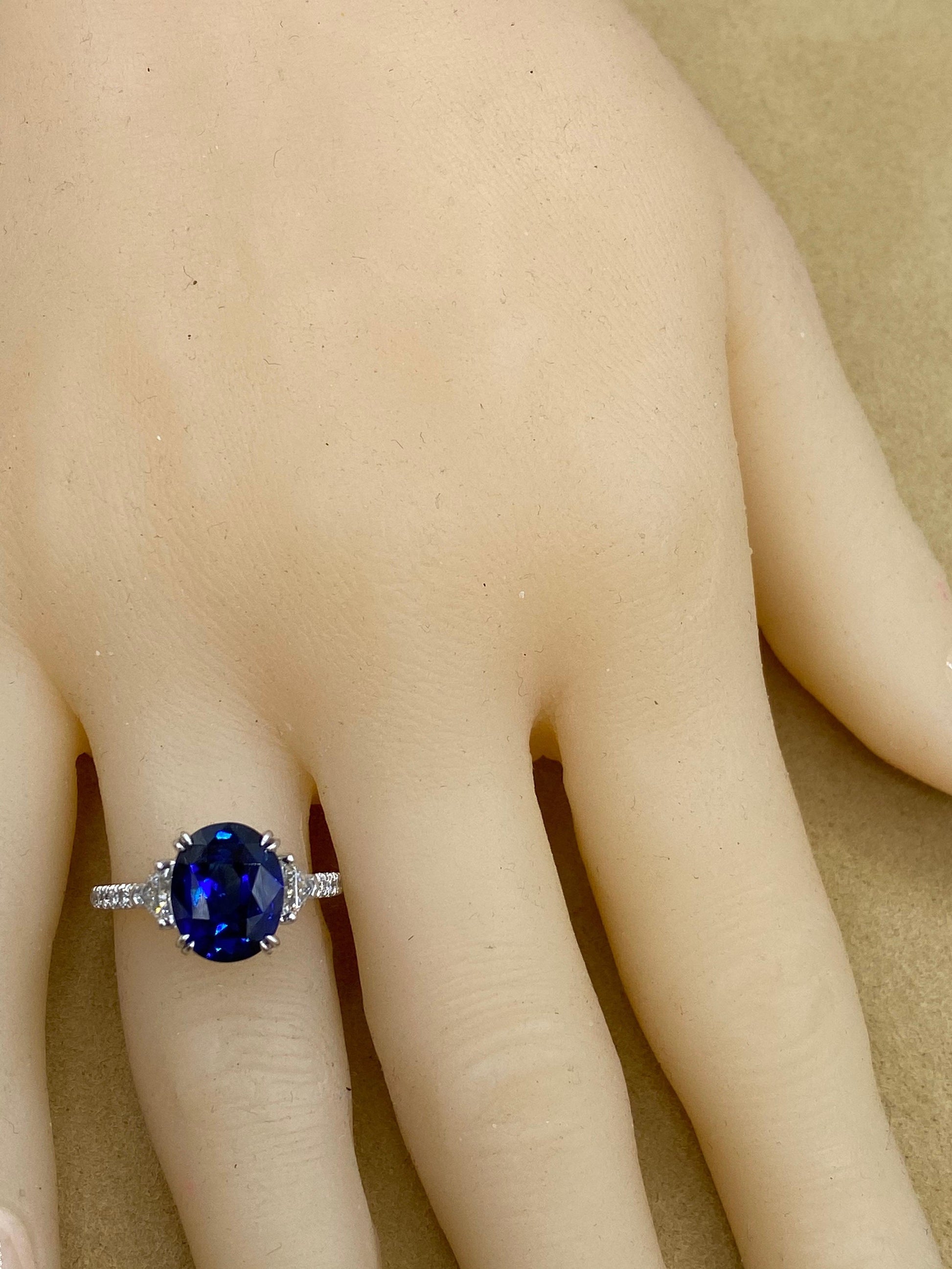 Emilio Jewelry GIA Certified 4.33 Carat Ceylon Sapphire Diamond Ring