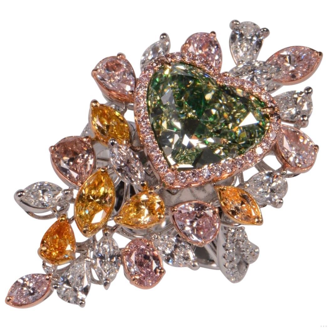 Emilio Jewelry GIA Certified 6.50 Carat Fancy Green Diamond Heart Ring