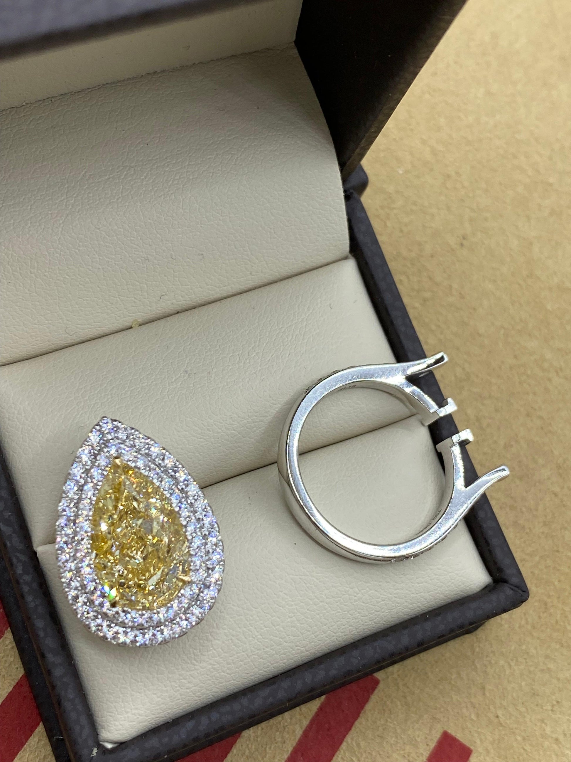 Emilio Jewelry GIA Certified 7.18 Carat Yellow Diamond Ring and Pendant