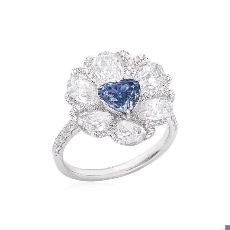 Emilio Jewelry Gia Certified 1.00 Carat Fancy Blue Heart Diamond Ring