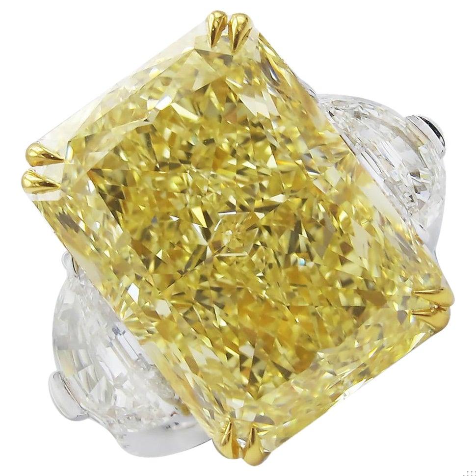 Emilio Jewelry Gia Certified 19.00 Carat Fancy Intense Yellow Diamond Ring