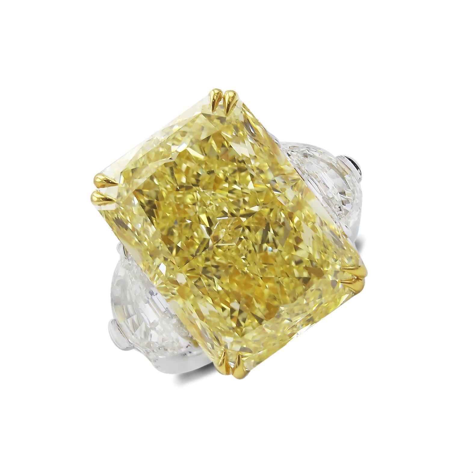 Emilio Jewelry Gia Certified 19.00 Carat Fancy Intense Yellow Diamond Ring