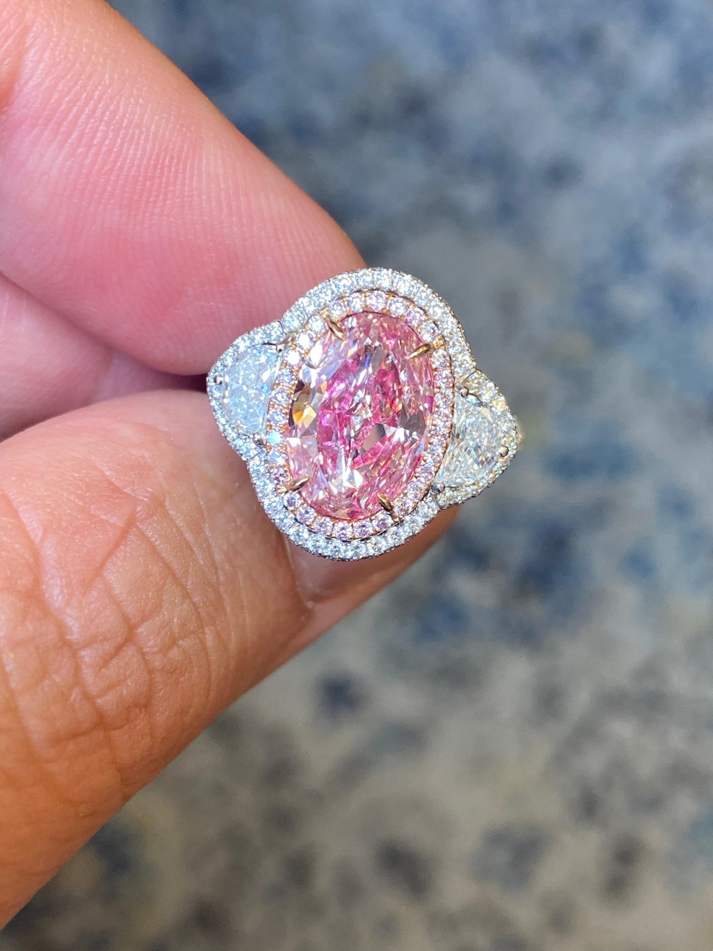 Emilio Jewelry Gia Certified 3.00 Carat Oval Pink Diamond Ring