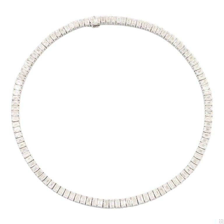 Emilio Jewelry Gia Certified 34.00 Carat Emerald Cut Diamond Necklace