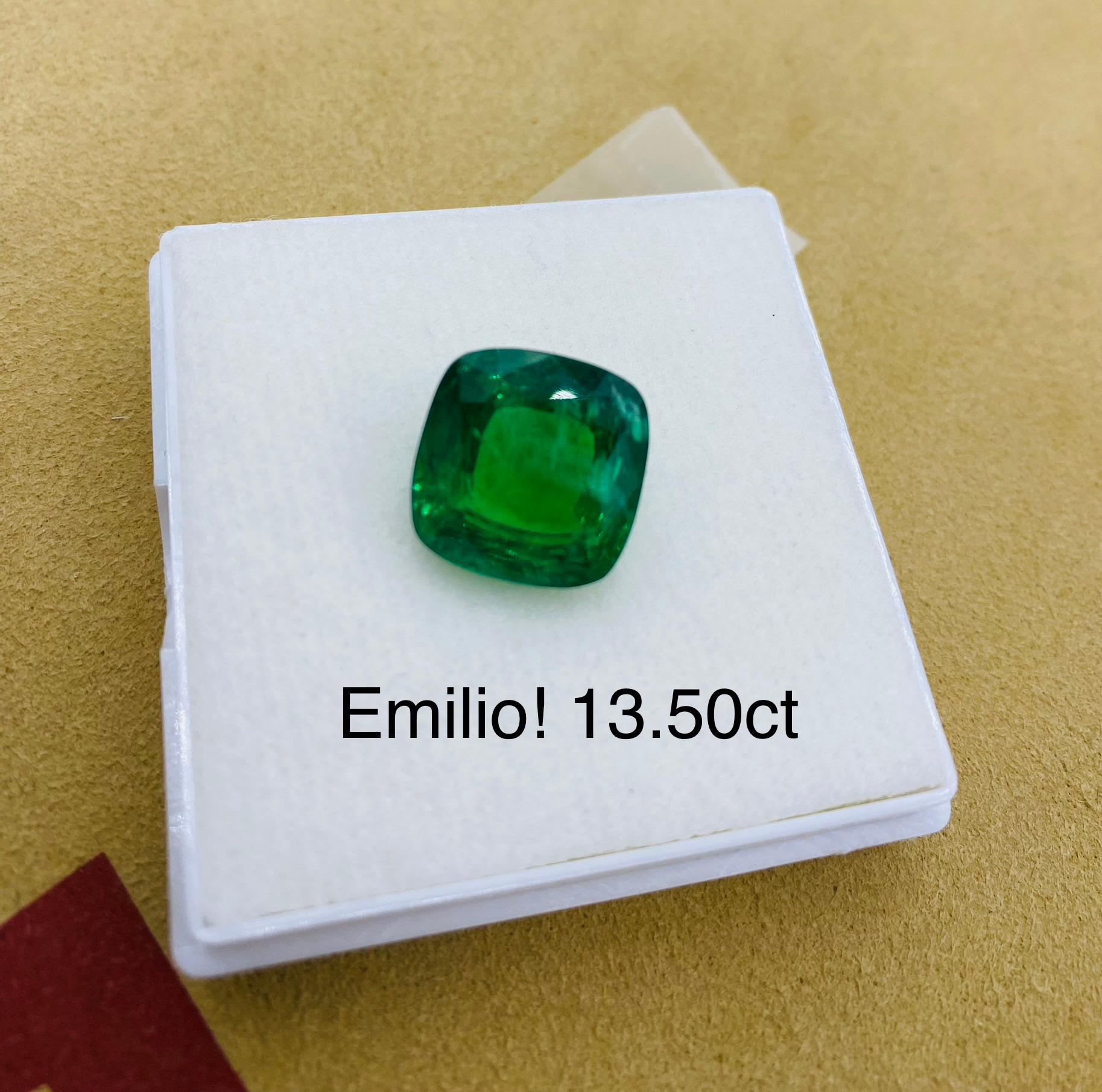Emilio Jewelry Gubelin Certified 13.50 Carat Emerald Diamond Ring