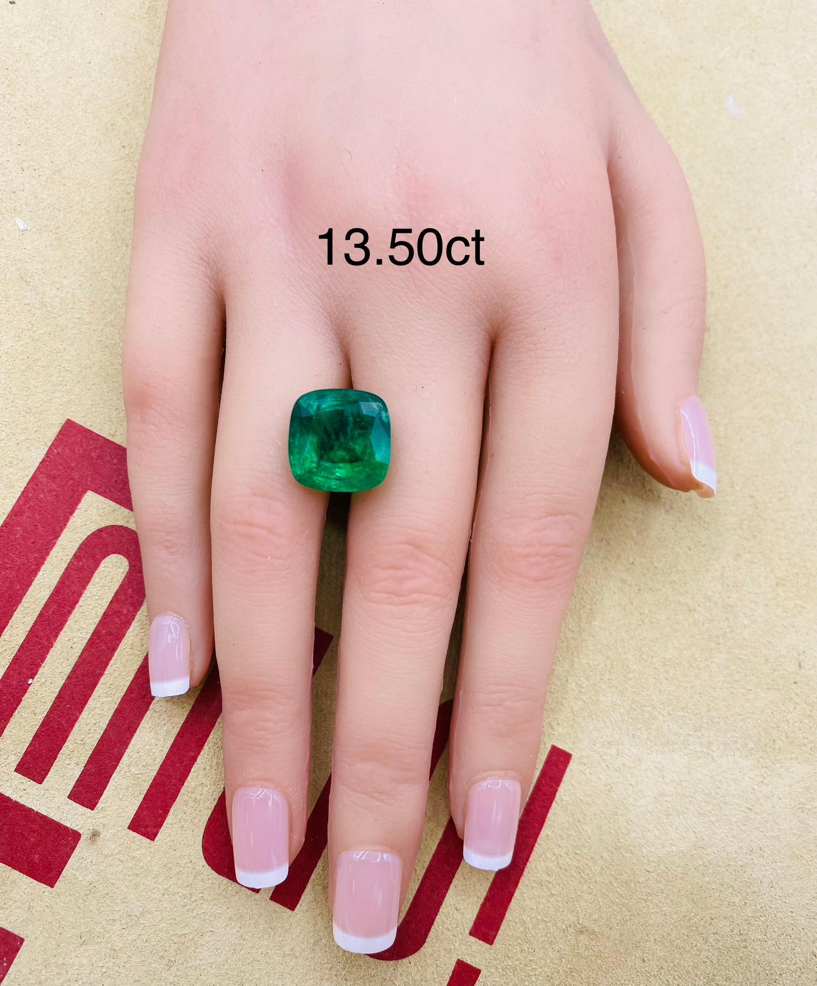 Emilio Jewelry Gubelin Certified 13.50 Carat Emerald Diamond Ring