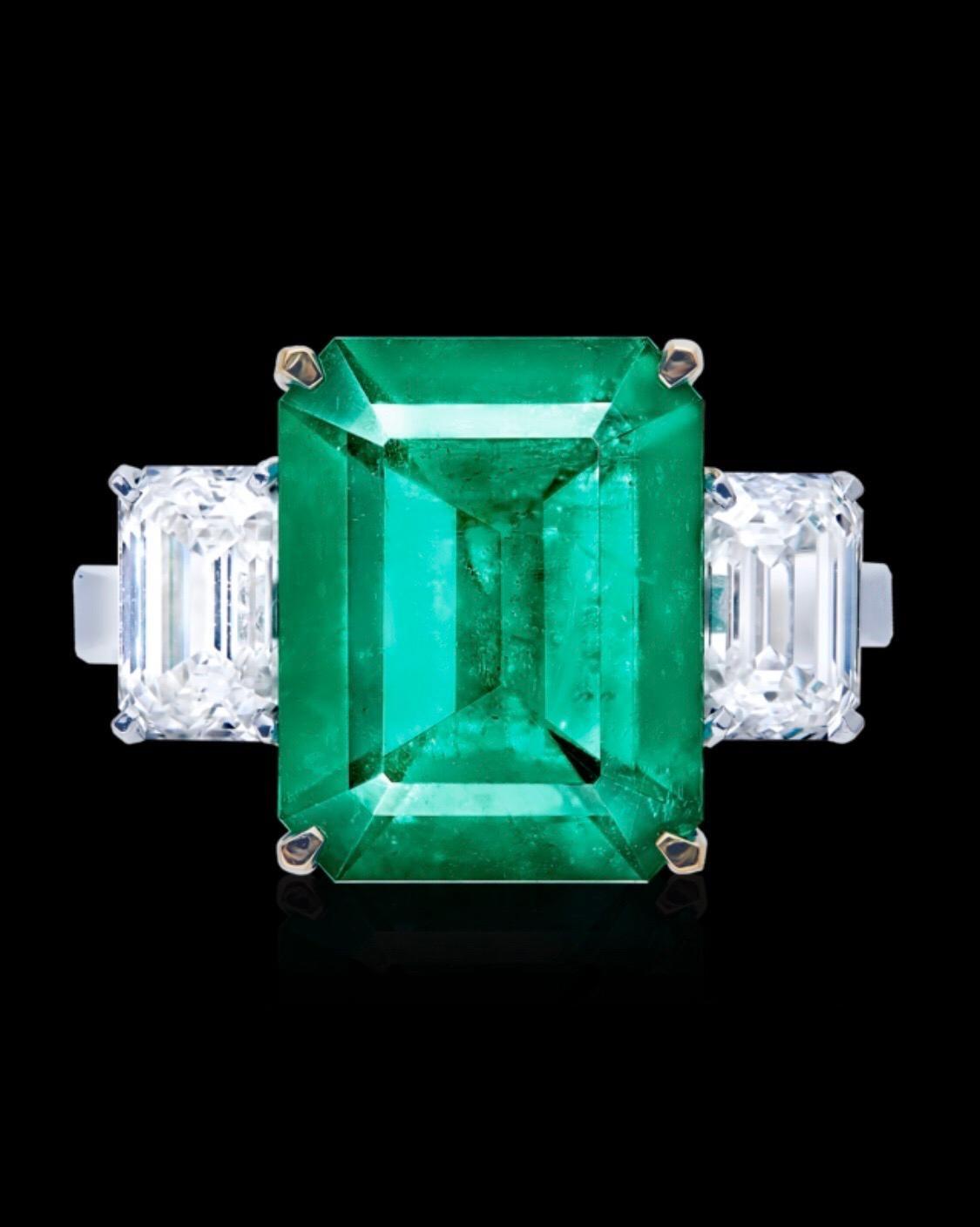 Emilio Jewelry Muzo No Oil Unenhanced 6.00 Carat Vivid Green Emerald Ring