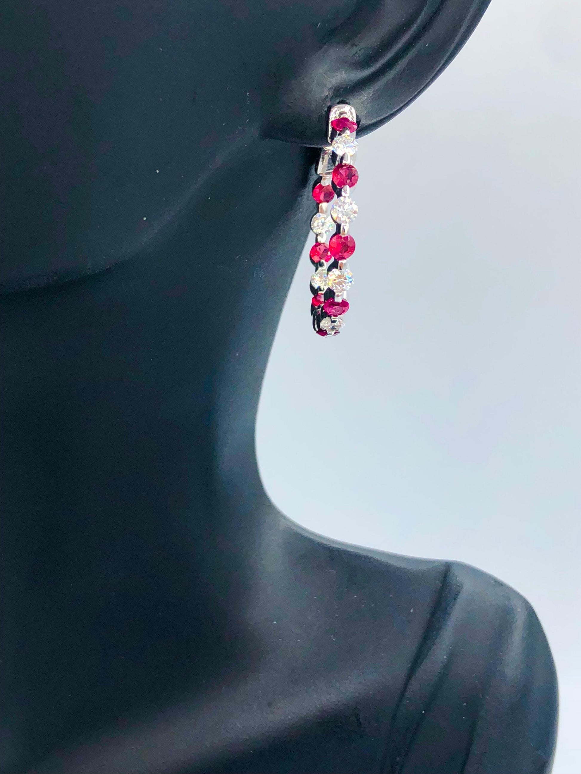 Emilio Jewelry Ruby Diamond Hoop Earrings