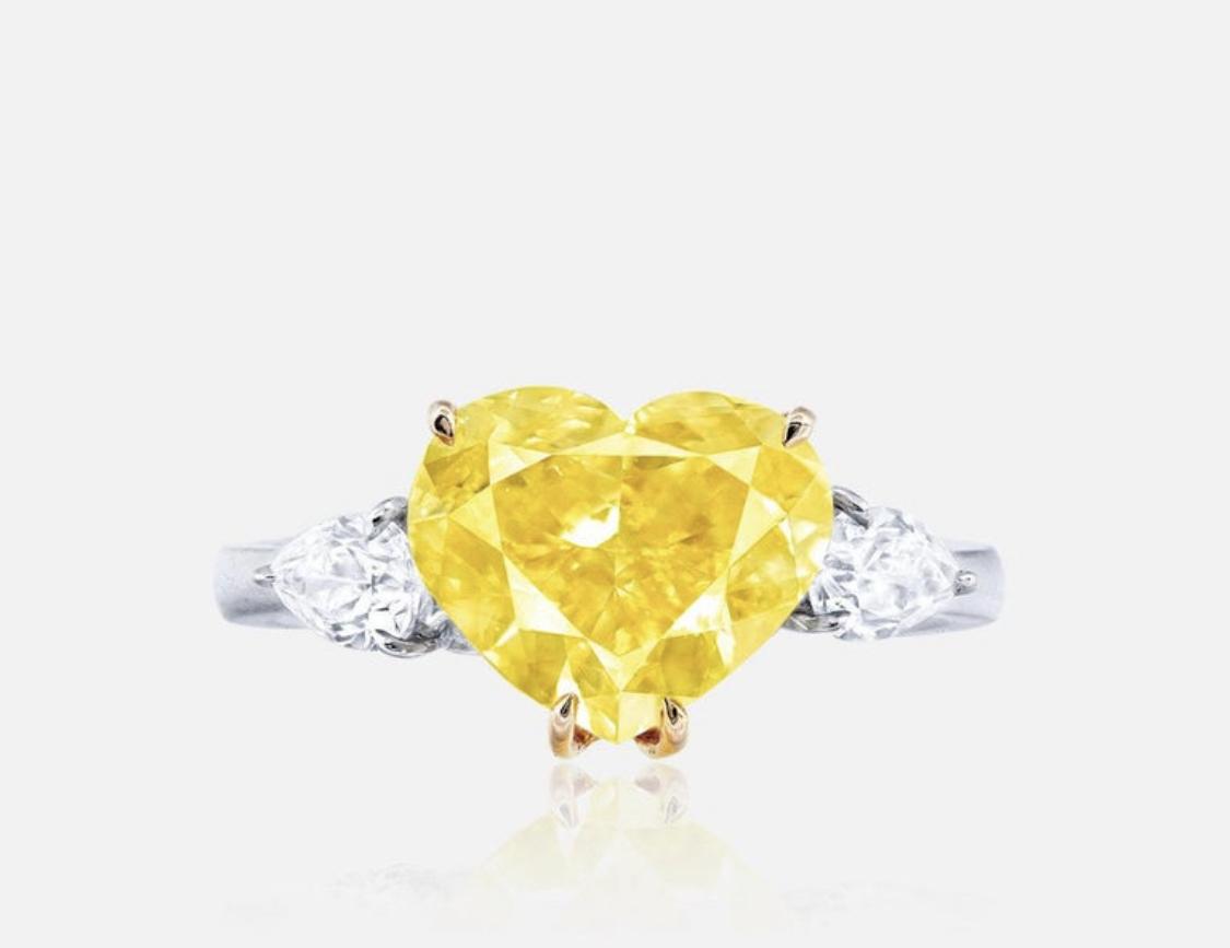 Emilio Jewelry Gia Certified 5.00 Carat Fancy Intense Yellow Diamond Heart Ring