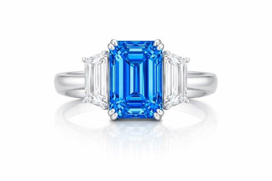 Emilio Jewelry Certified 3.00 Carat Fancy Vivid Blue Emerald Cut Diamond Ring