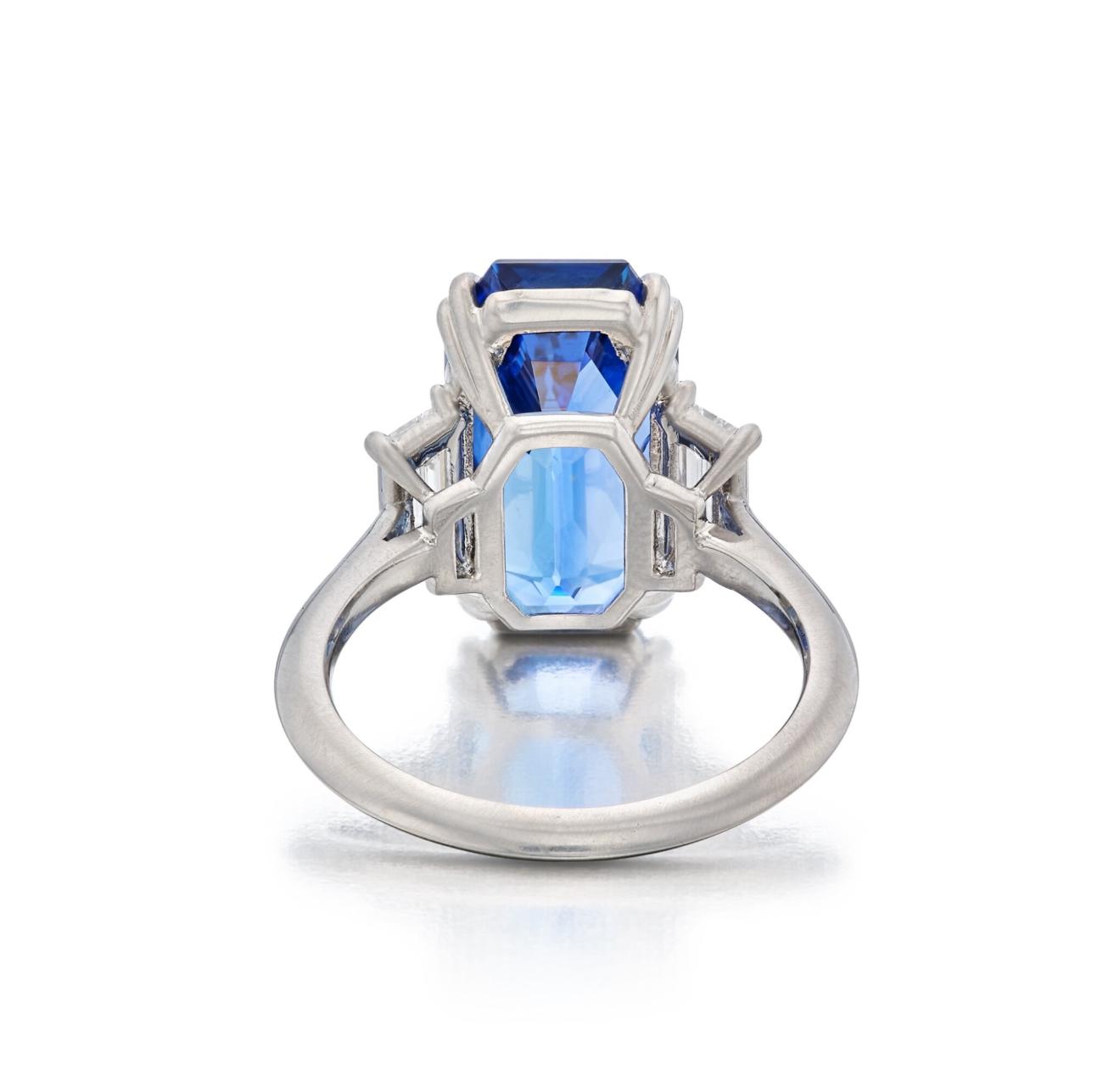 Emilio Jewelry AGL Certified 9.10 Carat Burma No Heat Emerald Cut Sapphire Ring
