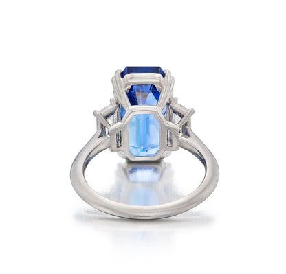 Emilio Jewelry AGL Certified 9.10 Carat Burma No Heat Emerald Cut Sapphire Ring