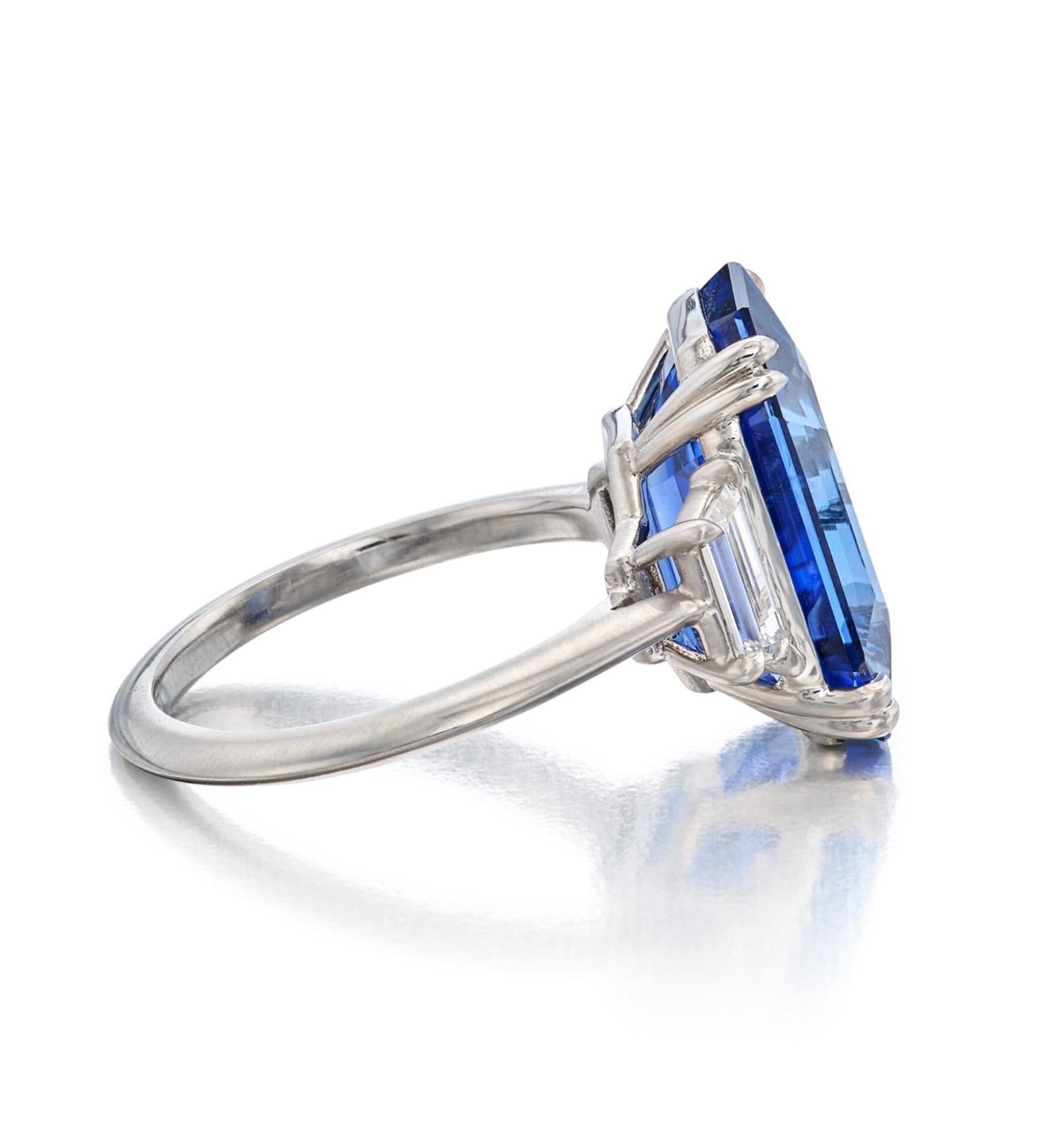 Emilio Jewelry AGL Certified 9.10 Carat Burma No Heat Emerald Cut Sapphire Ring