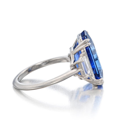 Emilio Jewelry AGL Certified 9.10 Carat Burma No Heat Emerald Cut Sapphire Ring