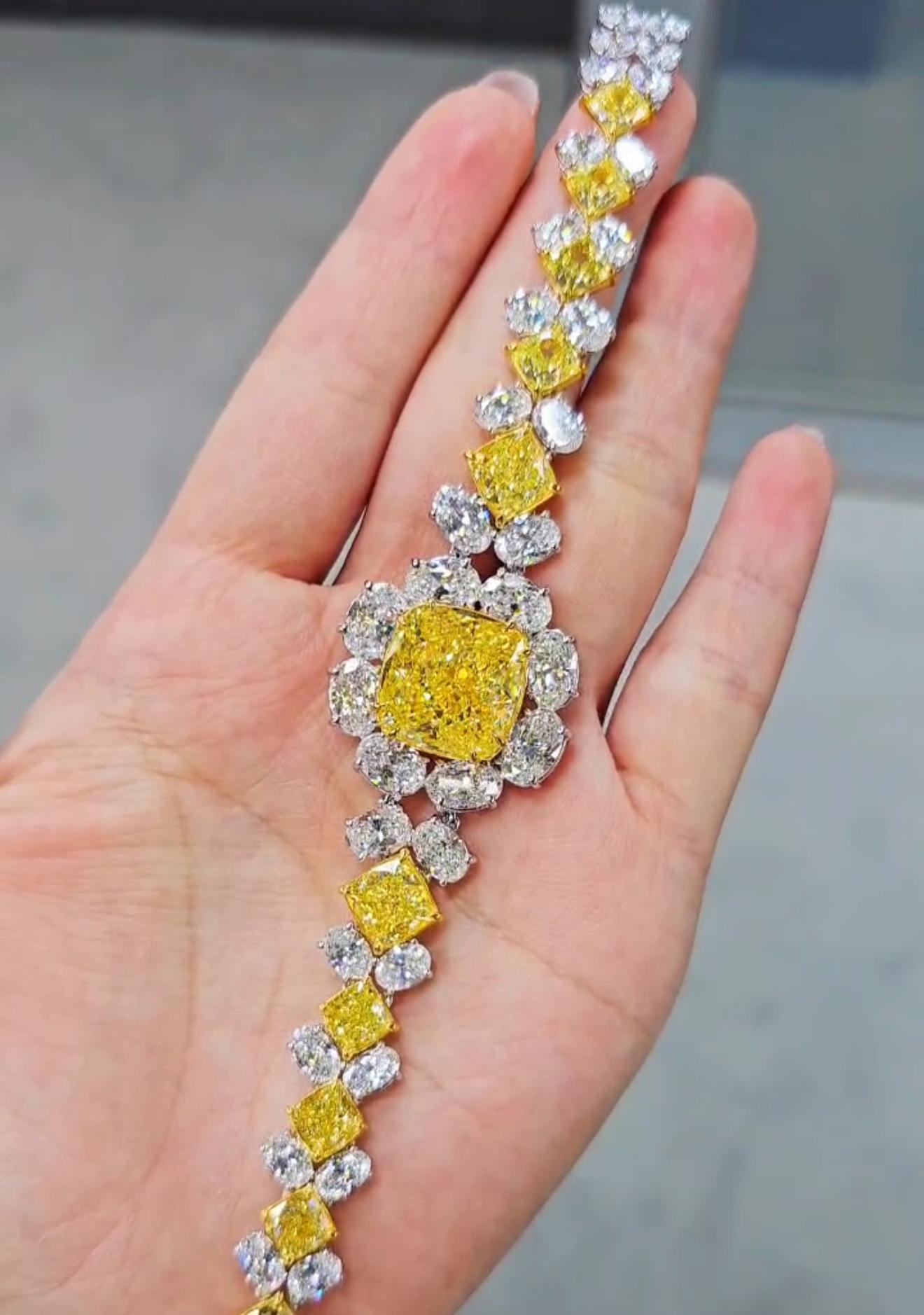 Emilio Jewelry Gia Certified 36.00 Carat Fancy Intense Yellow Diamond Bracelet
