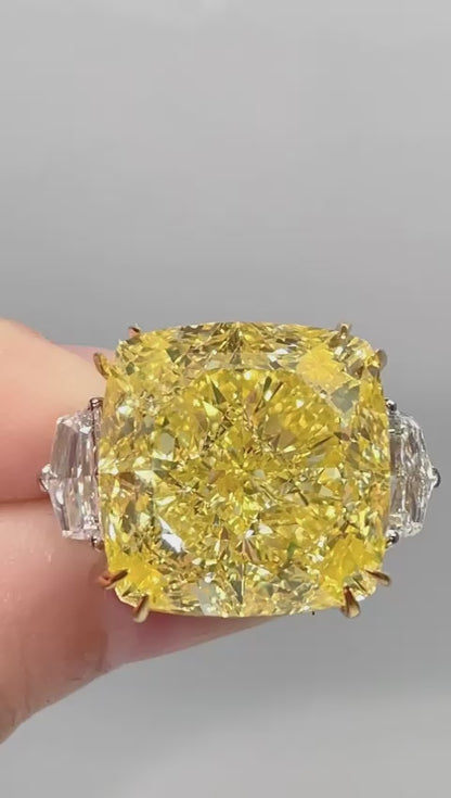 Emilio Jewelry GIA Certified 34.00 Carat Fancy Intense Yellow Diamond Ring