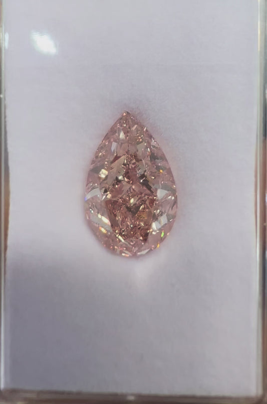 Emilio Jewelry Gia Certified 14.00  Fancy Orangy Pink Pear Shape Diamond