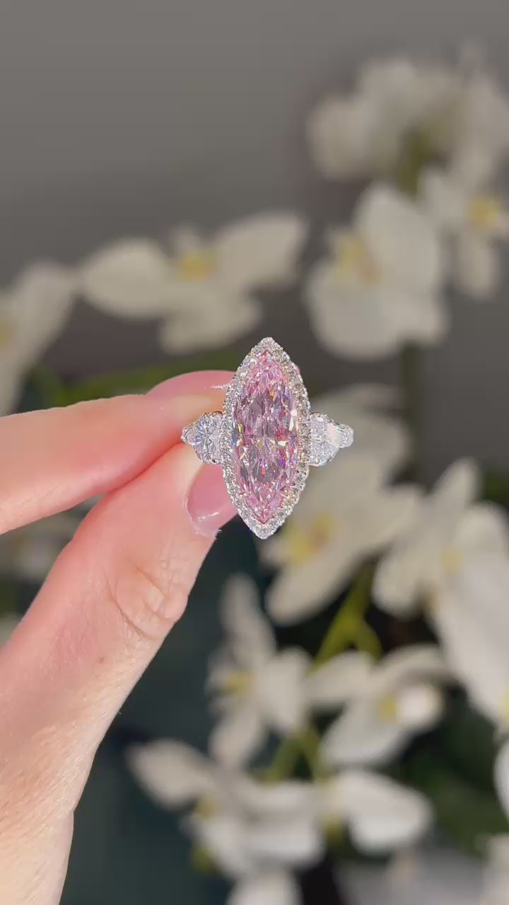 Emilio Jewelry Gia Certified 4.00 Carat Fancy Light Pink Marquise Diamond Ring