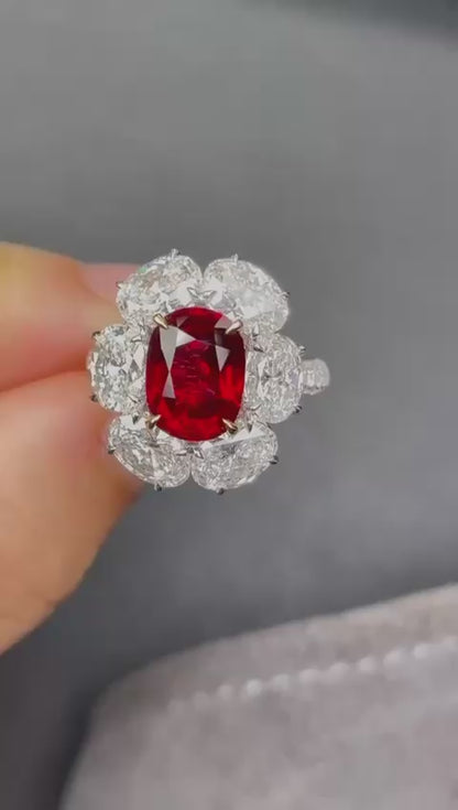 Emilio Jewelry Certified 4.00 Carat Untreated Ruby Diamond Ring