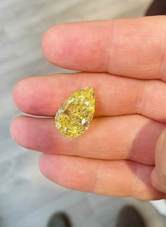 Emilio Jewelry Gia Certified 20.00 Carat Fancy Intense Yellow Pear Shape Diamond