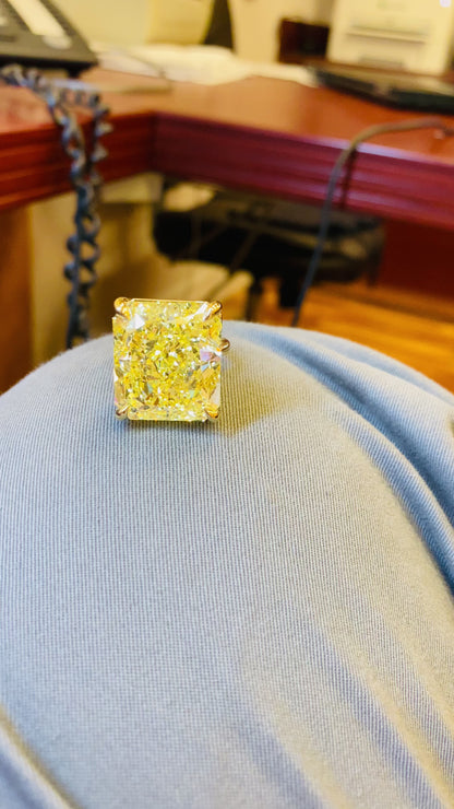 Emilio Jewelry Gia Certified 41.00 Carat Fancy Intense Yellow Diamond Ring