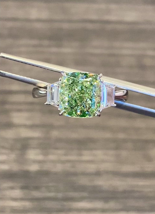 Emilio Jewelry GIA Certified 4.20 Carat Fancy Yellow Green Diamond Ring