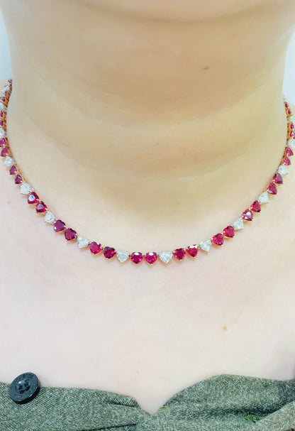 Emilio Jewelry 25.00 Carat Vivid Red Ruby Heart Diamond Necklace