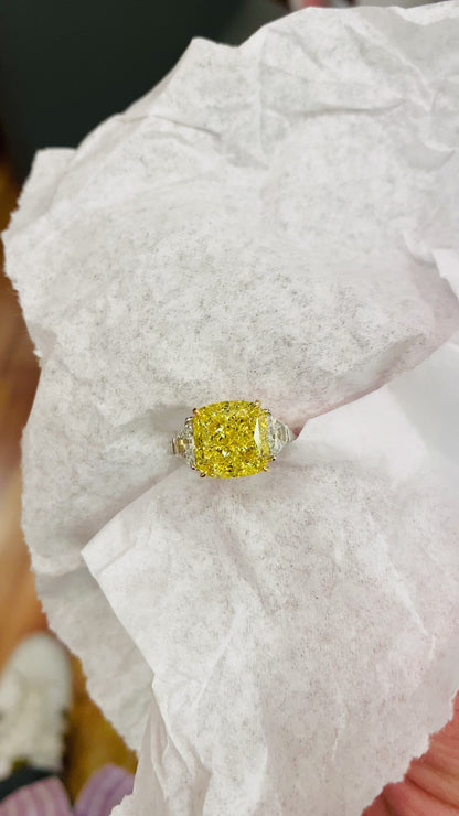 Emilio Jewelry Gia Certified 7.00 Carat Fancy Vivid Yellow Diamond Ring