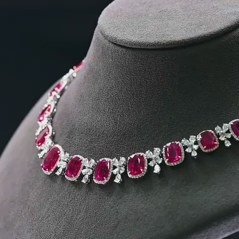 Emilio Jewelry Certified Over 100 Carat No Heat Ruby Diamond Necklace