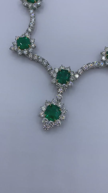 Emilio Jewelry Certified Muzo Colombian Vivid Green Emerald Diamond Necklace